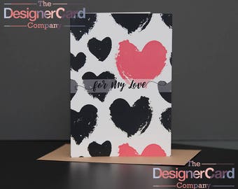 For My Love Anniversary Valentines Day Card Black Pink Hearts