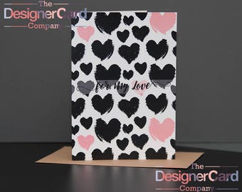 For My Love Anniversary Valentines Day Card Black Pink Hearts
