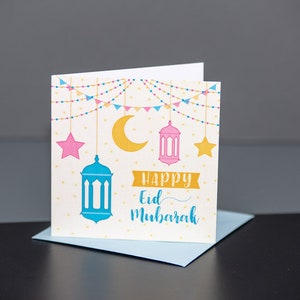 Lanternas Bunting Cartão Eid Eid Mubarak Ramadan Cartão Islâmico