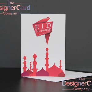 Cartão Eid com silhueta de mesquita colorida Cartão islâmico Eid Mubarak Ramadan