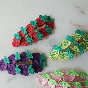 Fruit Embroidery Snap Clips, Girl Hair Clip | Embroidered Clip | Baby Hair Bow | Girls Hair Accessories | Toddler Snap Clip | Non Slip Clips