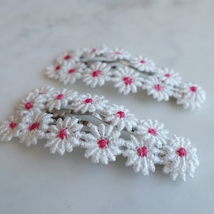 Set of Two (2), Flower Embroidery Snap Clips, Girl Hair Clip | Mini Snap Clip | Baby Hair Bows | Girls Hair Accessories | Toddler Snap Clip