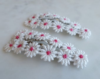 Set of Two (2), Flower Embroidery Snap Clips, Girl Hair Clip | Mini Snap Clip | Baby Hair Bows | Girls Hair Accessories | Toddler Snap Clip