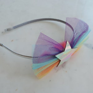 Rainbow Tulle Headband, Girl Headband | Toddler Headband | Girls Hair Accessories | Kids Arch Headband | Star Glitter Headband