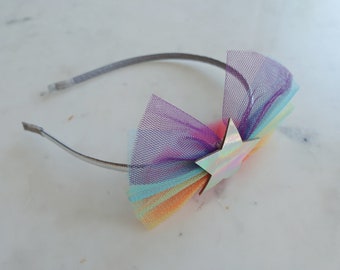 Rainbow Tulle Headband, Girl Headband | Toddler Headband | Girls Hair Accessories | Kids Arch Headband | Star Glitter Headband