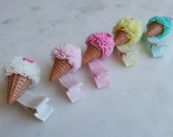 Ice Cream Cone Hair Clip, Girl Hair Clip | Mini Hair Bows | Piggy Tails | Toddler Hair Clip | Nonslip Hair Clip  | Baby Hair