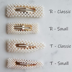 May include: Four pearl hair clips in two sizes, labeled "R - Classic", "R - Small", "T - Classic", and "T - Small".