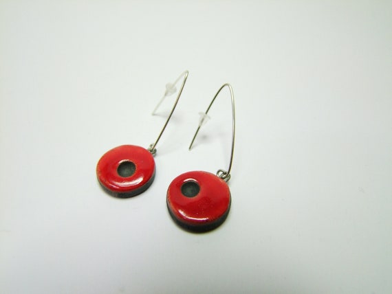 Raku red ceramic earrings.
