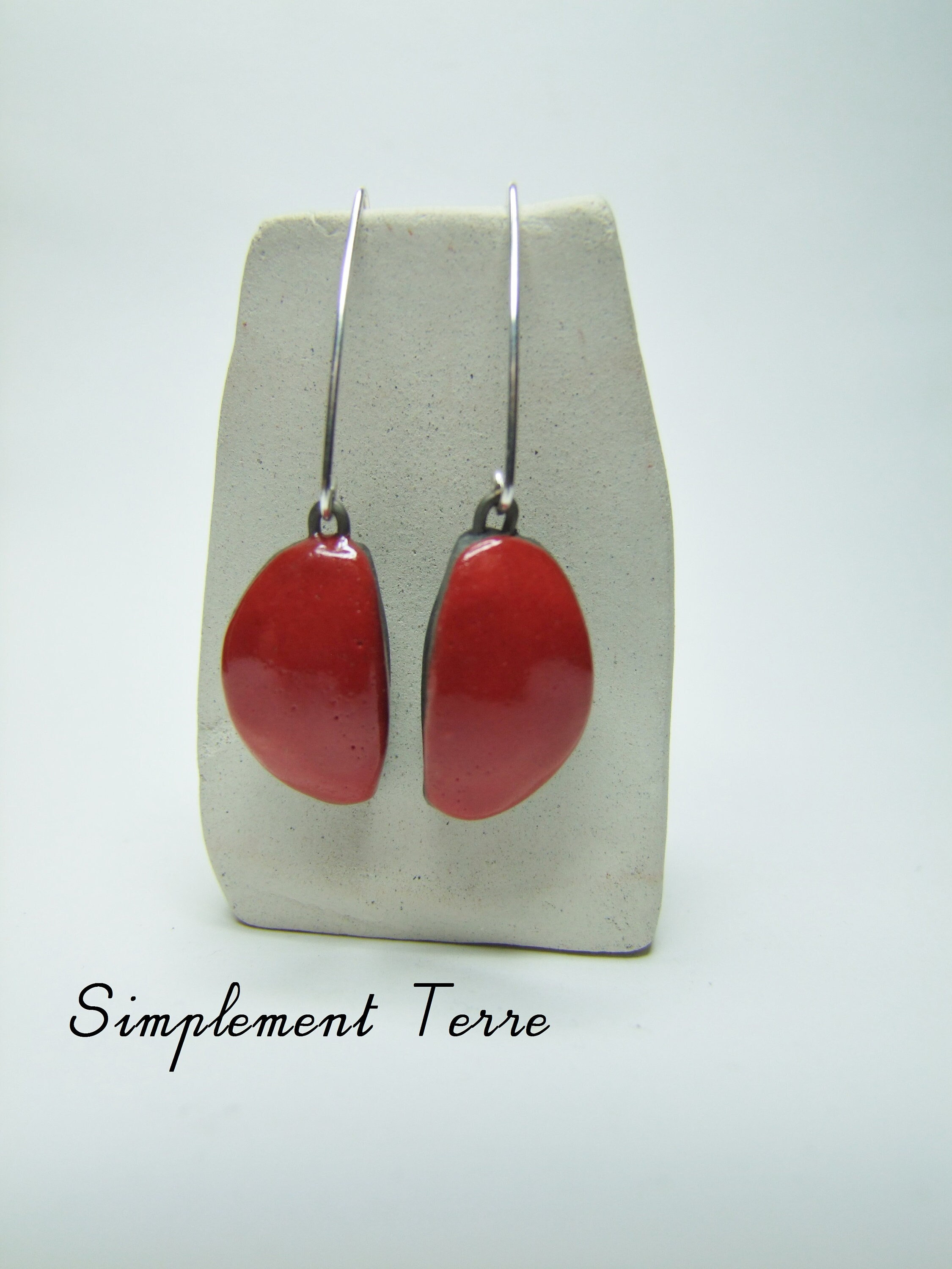 Raku red ceramic earrings.
