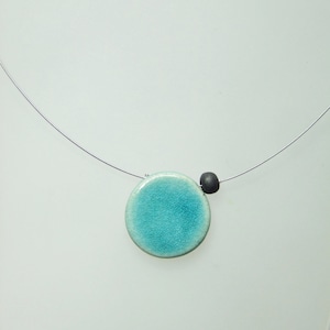 Cracked blue raku ceramic necklace