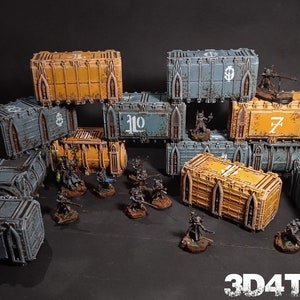 3D Printed Shipping Container set of 4pcs Smoke & Steel Wargaming Scenery Terrain 28/32mm