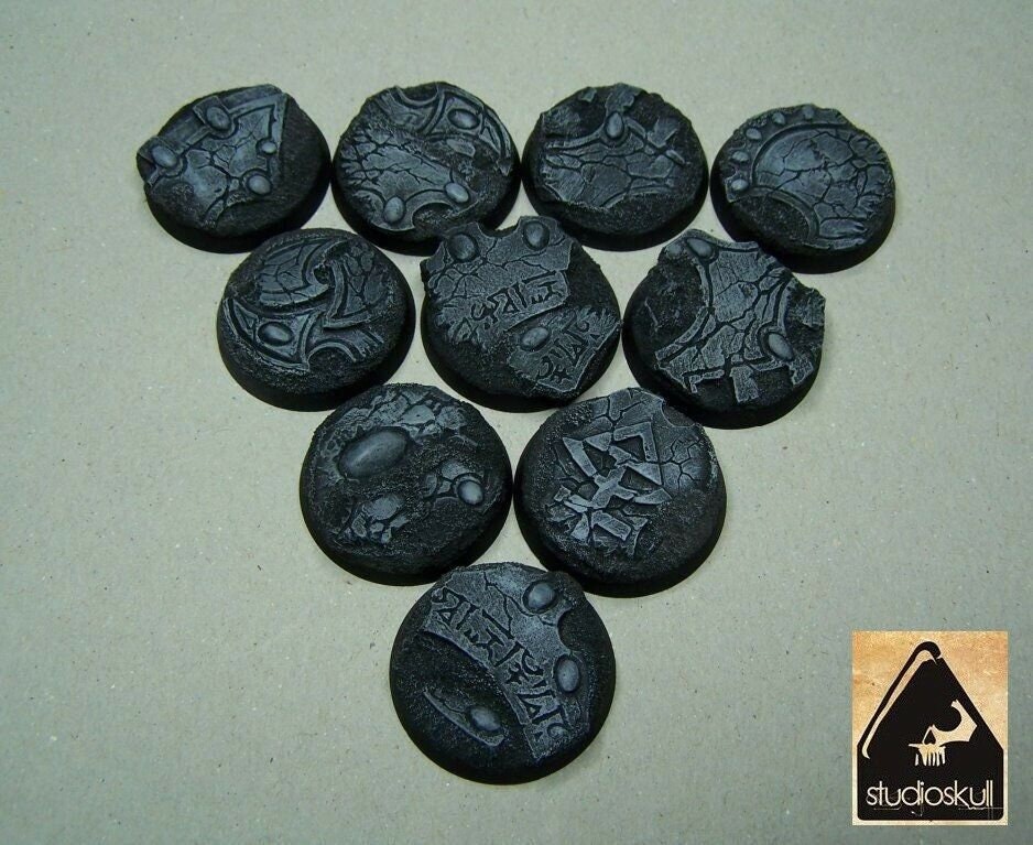 Necro Tech Bases Blasted - 32mm Round Bases X10 - Resin - Designed and