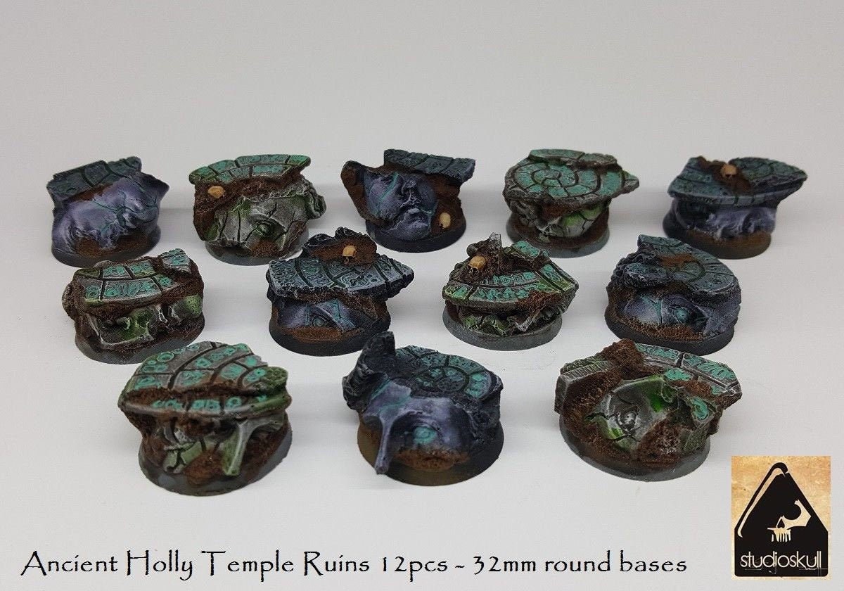 10 Basi Per Miniature 32mm In Resina - Tempio - Per Warhammer 40k, AOS, D&D