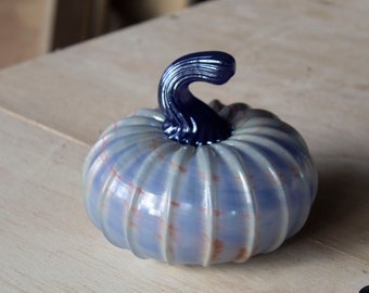 Handblown Beige & Blue Glass Pumpkin