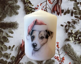 Jack Russell Christmas Dog Candle, Unscented Home Decor