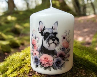 Floral Schnauzer Dog Breed Candle, Handcrafted Home Decor
