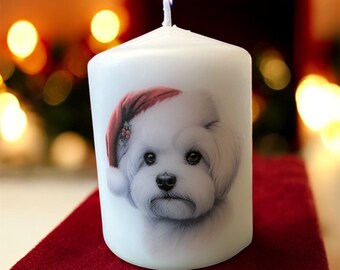 Maltese Christmas Dog Candle, Unscented Home Decor