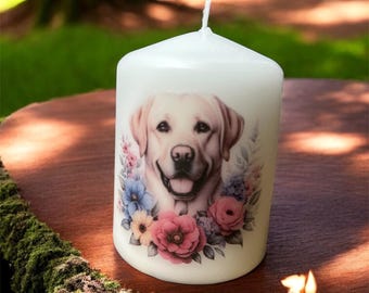 Golden Labrador floral dog Candle, Unscented Home Decor, Valentine/Wedding Gift summer