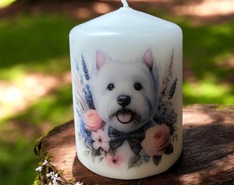 Floral West Highland Terrier Westie Dog Breed Candle, Handcrafted Home Decor