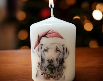 Silver Labrador Christmas Dog Candle, Unscented Home Decor