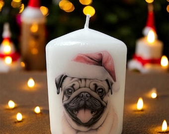 Pug Christmas Dog Candle, Unscented Home Decor