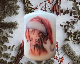 Vizsla Christmas Dog Candle, Unscented Home Decor