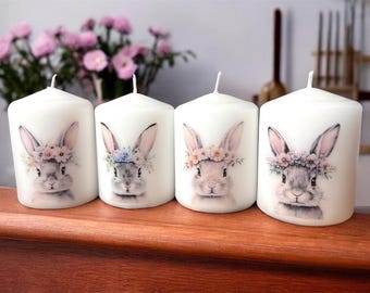 Easter floral wreath Bunny Rabbit Candle, Unscented Home Decor