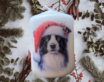 Border Collie Sheepdog Christmas Dog Candle, Unscented Home Decor