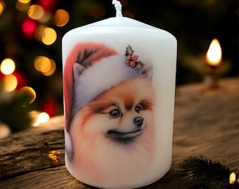 Pomeranian Christmas Dog Candle, Unscented Home Decor