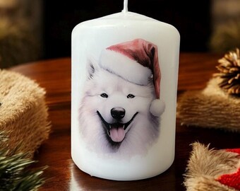 Samoyed Christmas Dog Candle, Unscented Home Decor