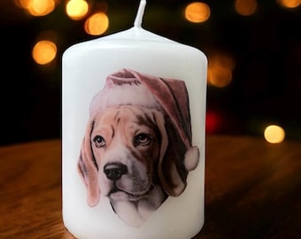 Beagle Christmas Dog Candle, Unscented Home Decor