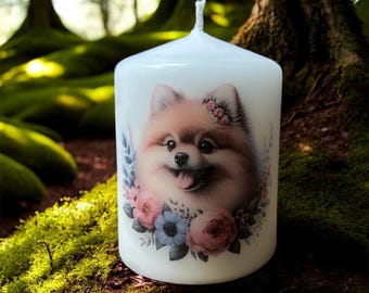 Floral Pomeranian Dog Breed Candle, Handcrafted Home Decor