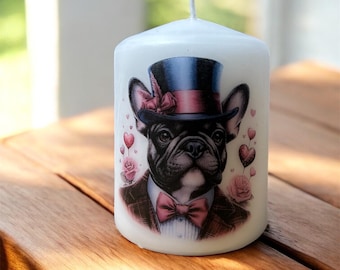 Französische Bulldogge Schwarz und Weiß Renaissance Kerze, nicht parfümierte Dekoration, Valentins-/Hochzeitsgeschenk
