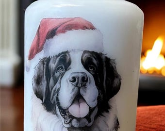 Saint Bernard Christmas Dog Candle, Unscented Home Decor