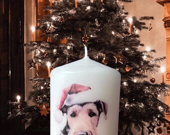 Airedale Terrier Christmas Dog Candle, Unscented Home Decor