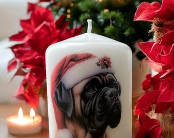 Bull Mastiff Christmas Dog Candle, Unscented Home Decor