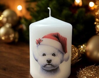 Bichon Frisé Christmas Dog Candle, Unscented Home Decor