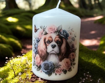 Floral King Charles Cavalier Spaniel Dog Breed Candle, Handcrafted Home Decor