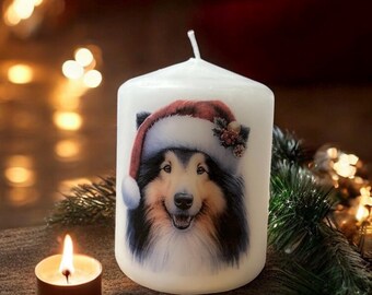 Sheltie Christmas Dog Candle, Unscented Home Decor