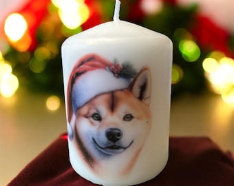 Shiba Inu Christmas Dog Candle, Unscented Home Decor
