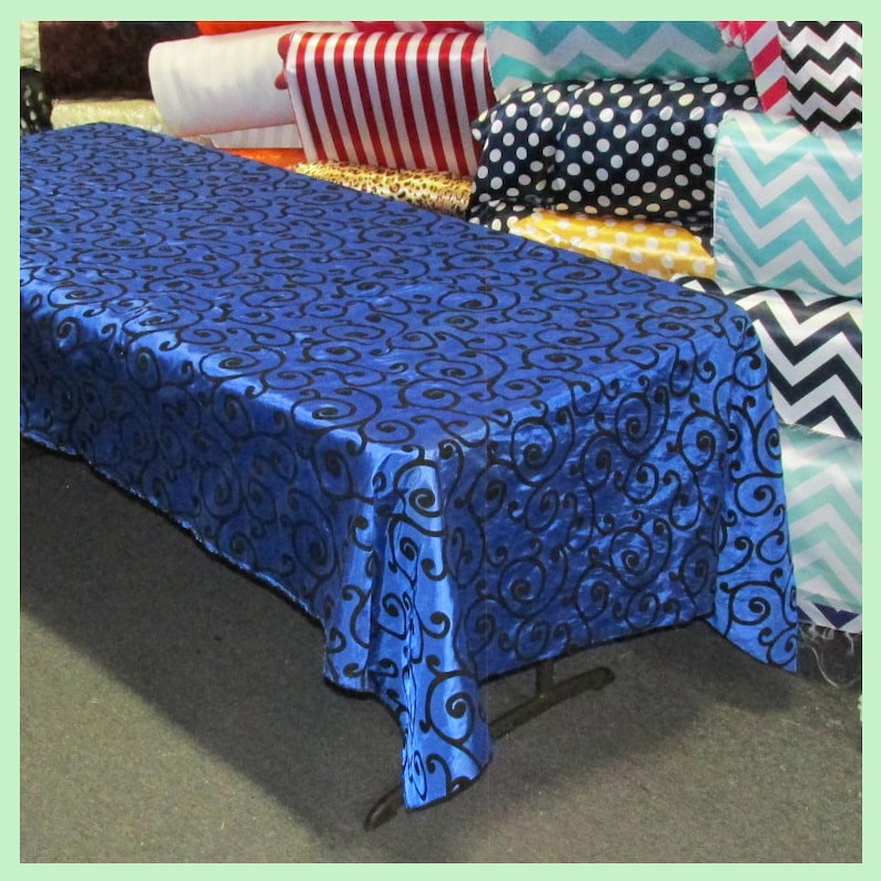 Royal Blue Black Flocking Swirl Taffeta 58 X 108 Rectangle Tablecloth