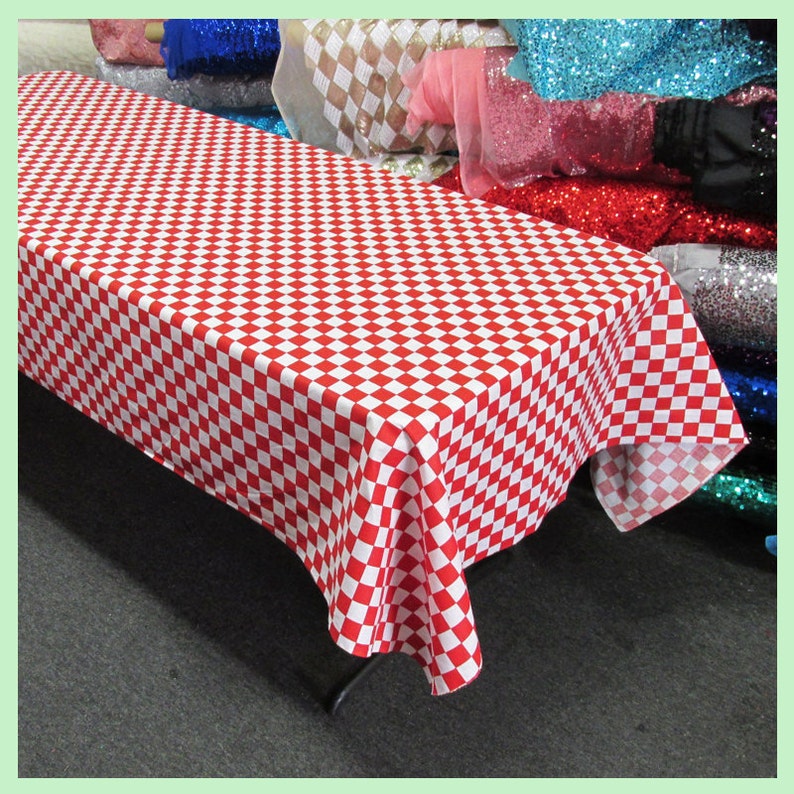 Checker Cotton Rectangle Tablecloth 58 X 108 inches RedWhite