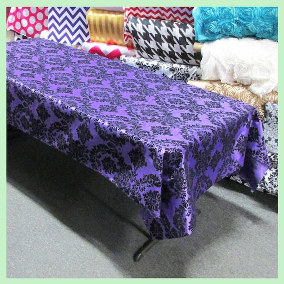 Tablecloth Damask Flocking Taffeta 58 X 108 Rectangle Purple Etsy