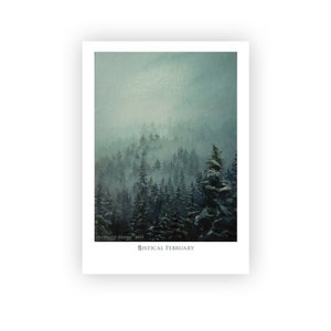 Tarjeta de Montañas Brumosas Místicas / Impresión de alta calidad de pintura al óleo original en tarjeta artística en blanco de 18 x 13 cm / Descripción del artista en el reverso / Sobre