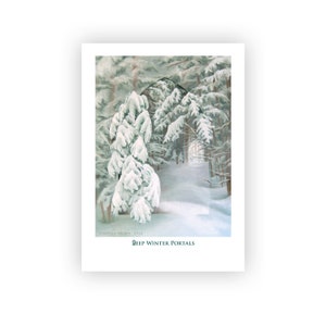 Cartão Portais de Inverno | Impressão de qualidade de arquivo de pintura a óleo original em cartão de arte em branco de 18 cm x 12 cm com descrição do artista no verso | com envelope