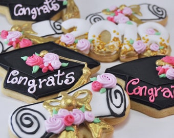 2018 Graduation Sugar Cookies - congrats Grad - cute - flowers -graduation party favors - graduation cookies - diploma - congrats grad