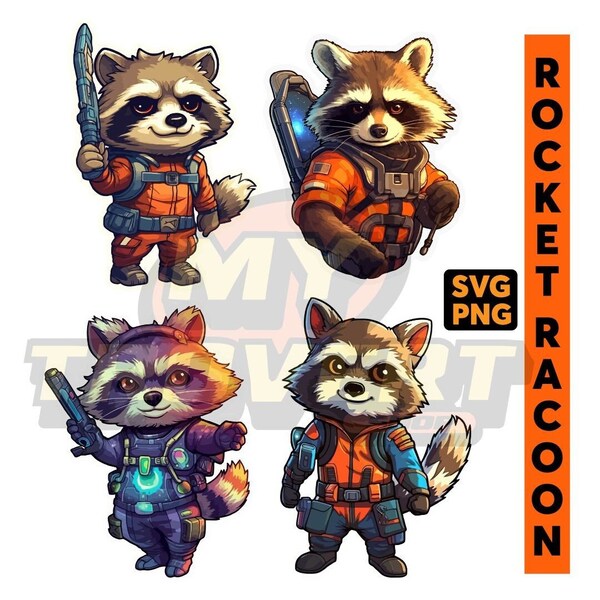 Rocket Racoon GOTG Guardian Of The Galaxy Digital PNG SVG Inspired Design. Movie svg png.