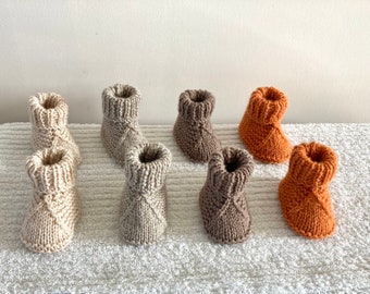 Hand knitted acrylic baby slippers for baby from birth to 3 months