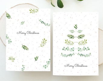 Watercolor Botanical Christmas Cards, Beautiful Christmas Cards Greenery, Illustrated Christmas Cards, Scandinavian Christmas Cards Elegant