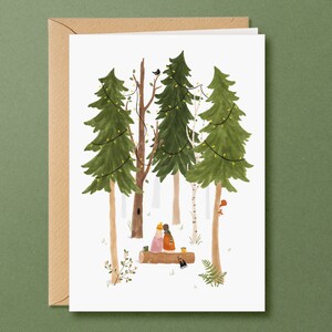 Christmas card together eco friendly holiday card with a heartwarming handmade illustration of a couple in the woods, for nature lovers image 1